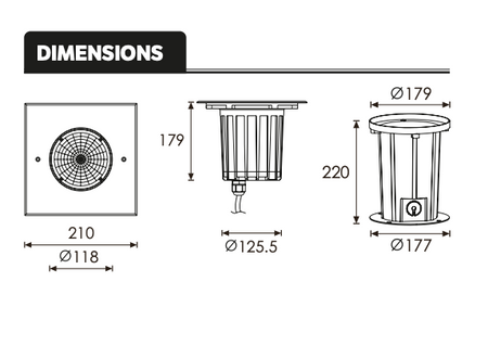 Inground Uplighter 18watts Square 24V DC