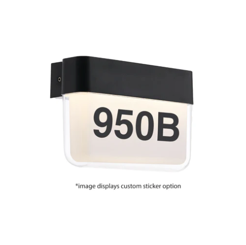 Modern outdoor light fixture with custom sticker displaying '950B' on a white background