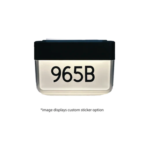 Modern outdoor light fixture with custom sticker displaying '950B' on a white background