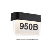 Modern outdoor light fixture with custom sticker displaying '950B' on a white background