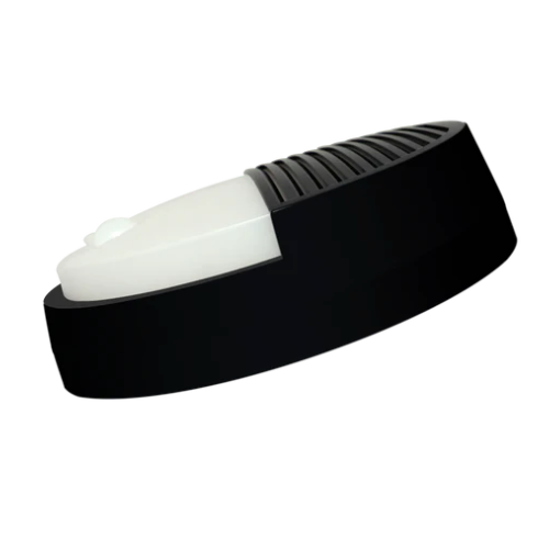 Round wall light fixture with black grill