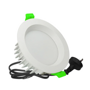 White LED downlight with green accents on a white background