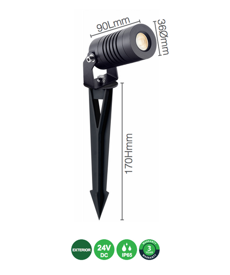 LED Spotlight on Spike 3W 24V DC