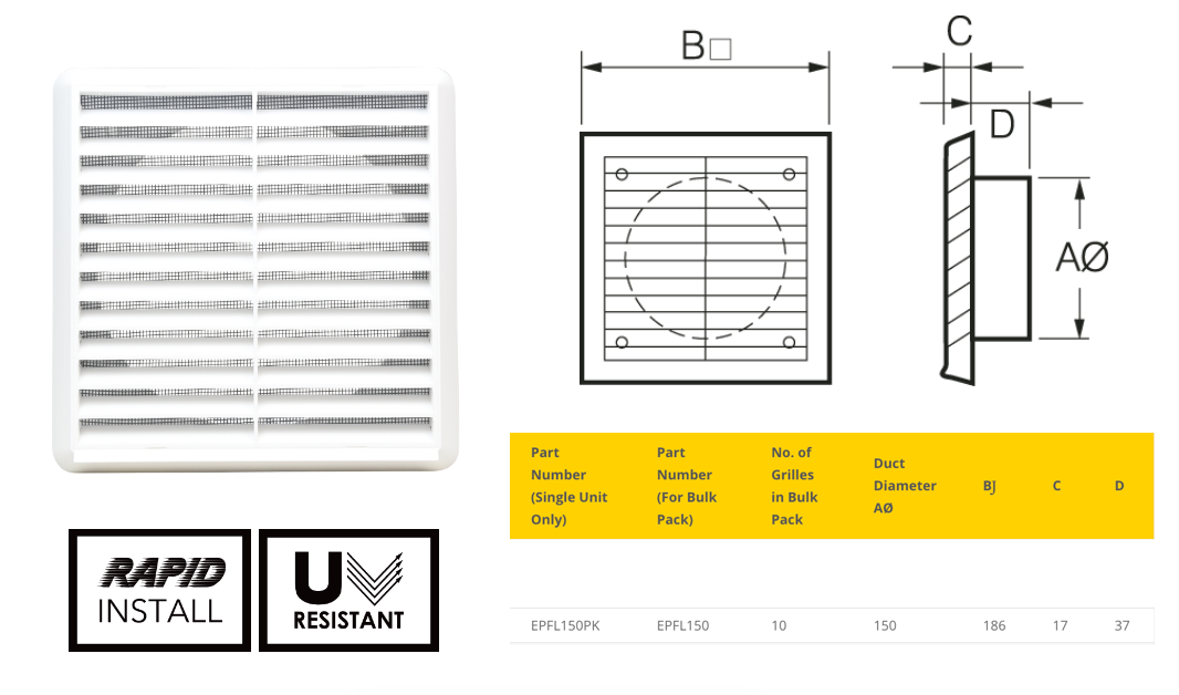 Extractor Fan Kit Ceiling Mounted Fan 150mm Duct Size LED Light Warehouse