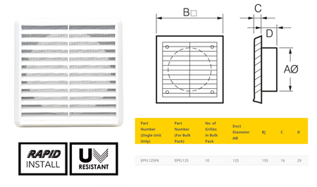 Ceiling Mounted Fan Kit 125mm Duct Size